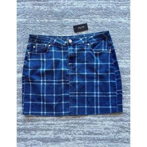 City Chic NWT Plus Size Gingham Mini Denim Skirt Preppy Coquette Retro Chic